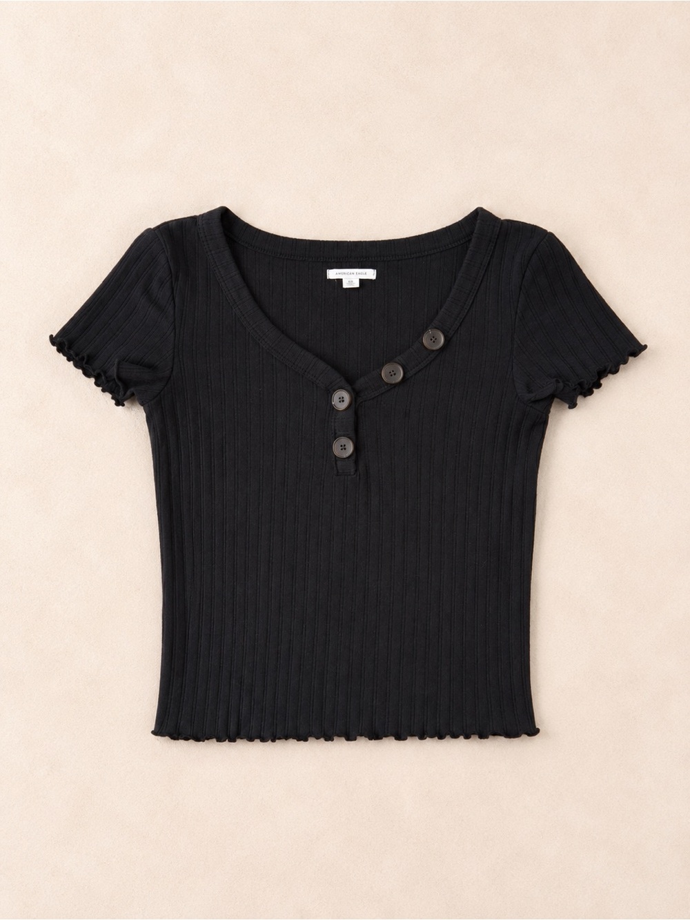 American Eagle Faded Black Ribbed Shirt with Button Accents / Simple Black Top